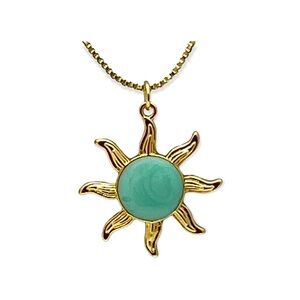 Sun Necklace with Turquoise color center in 18k of gold layered
